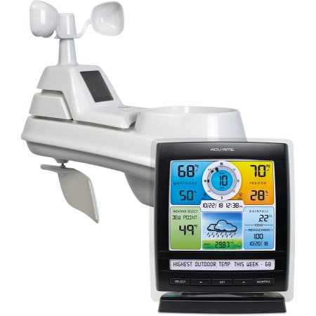  The AcuRite Iris 5-in-1 Home Weather Station and indoor console on a white background.