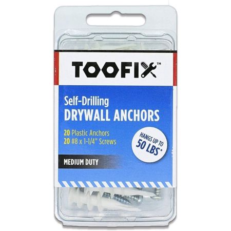 Toofix Self Drilling Drywall Anchors with Screws