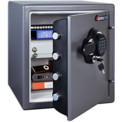 SentrySafe Digital Fire/Water Safe will with documents on a white background
