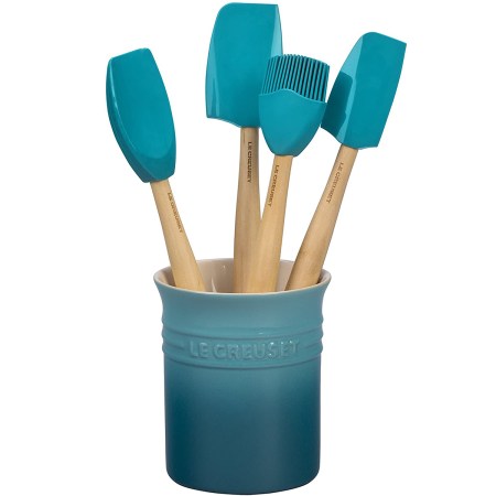 Le Creuset Silicone Utensil Set with Stoneware Crock