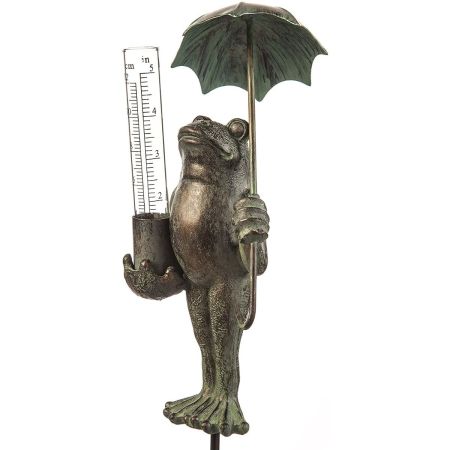 Evergreen Garden Metal Frog Statue with Rain Gauge