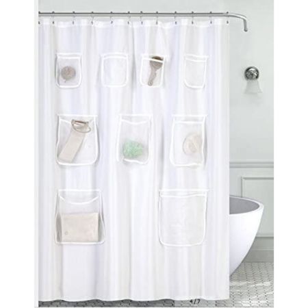 Mrs Awesome Fabric Shower Curtain with Mesh Pockets 