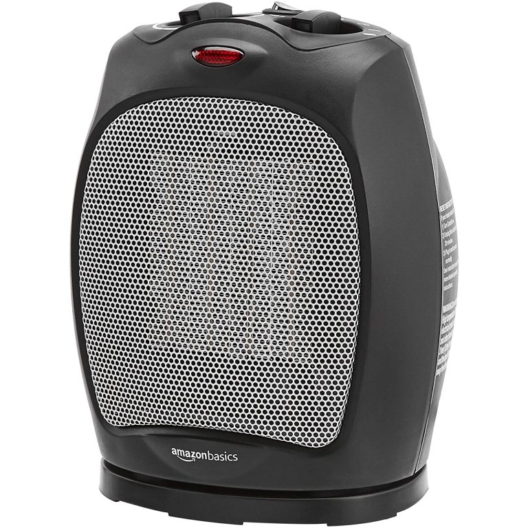  The Amazon Basics 1,500-Watt Oscillating Ceramic Heater on a white background.