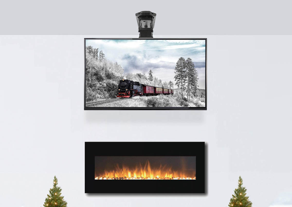 The best ceiling TV mount installed over a gas fireplace