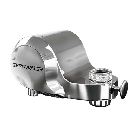  ZeroWater brand chrome Faucet Mount Water Filter on white background