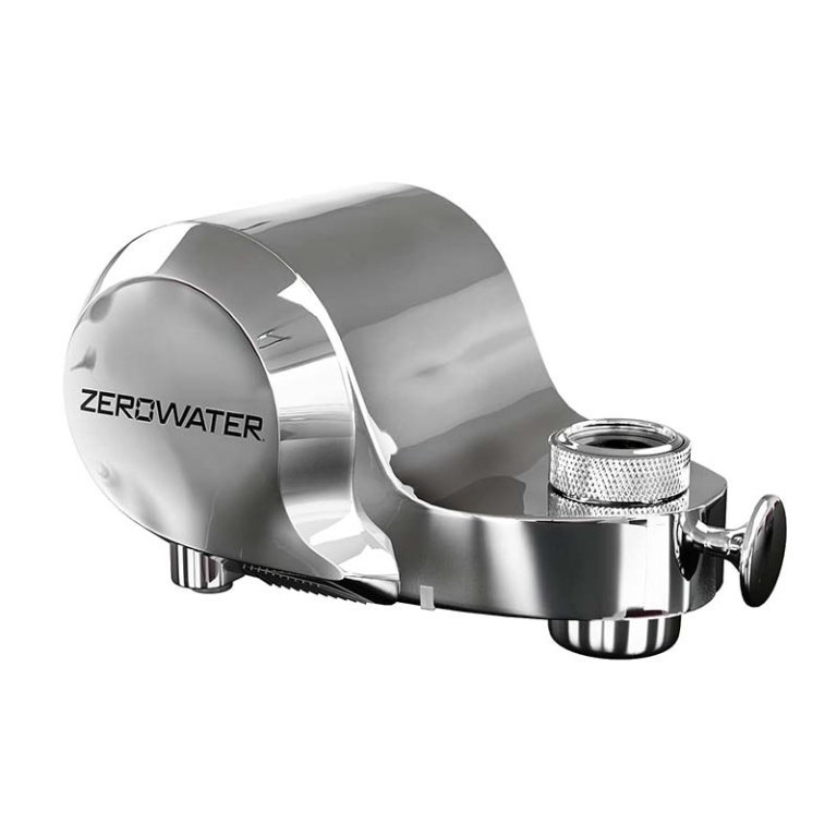  ZeroWater brand chrome Faucet Mount Water Filter on white background