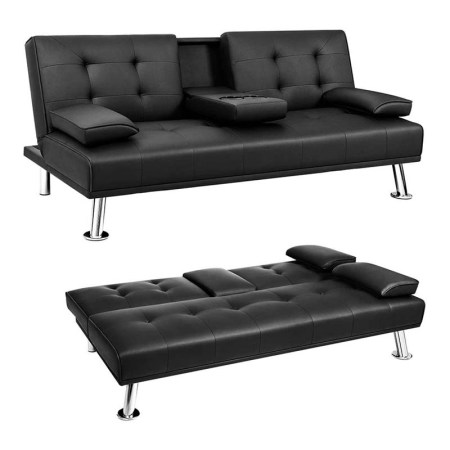 Flamaker Futon Sofa Bed Modern Faux Leather Couch