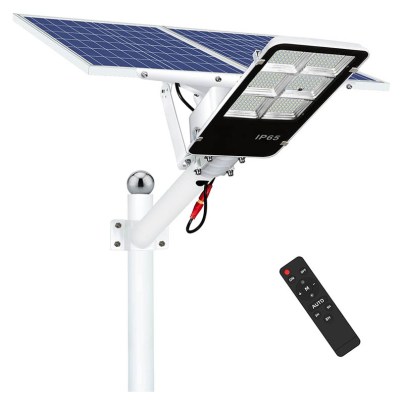 The Werise Outdoor Solar Street Lights and its remote on a white background.