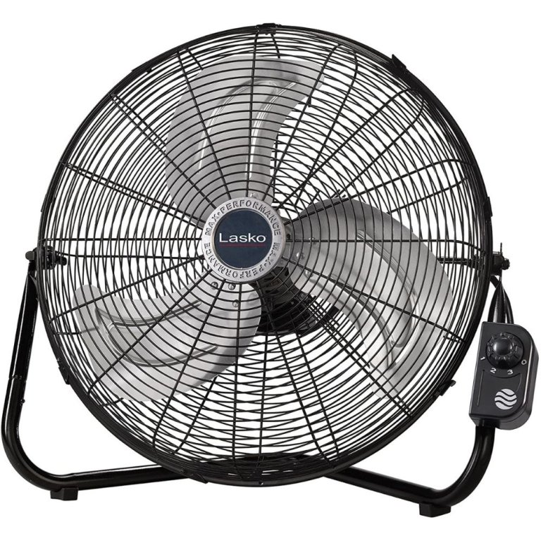  Lasko 20-inch High-Velocity Floor Fan With Wall Mount on white background