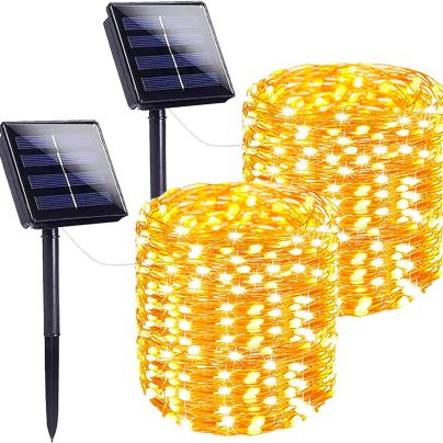 Two rolls of Sanjicha LED Solar String Lights and solar panels