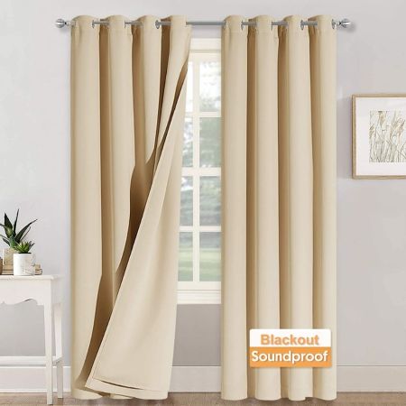 RYB Home 3 Layers 100% Blackout Soundproof Curtains