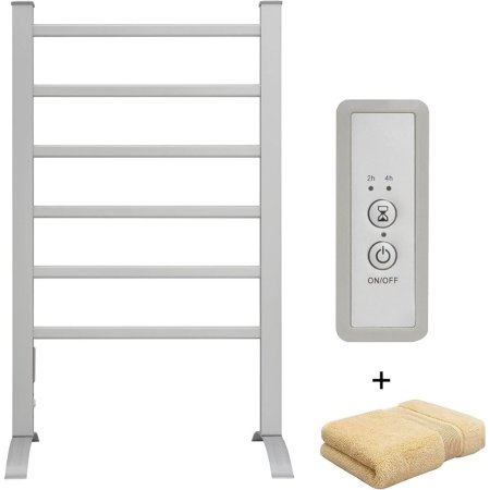  The Keg Towel Warmer, remote, and a folded tan towel on a white background.