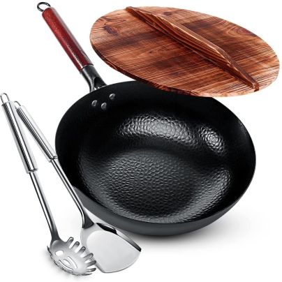 The Best Carbon Steel Wok Option: Homeries Carbon Steel Wok Pan, Stir Fry Wok Set