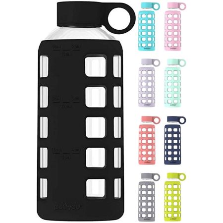 purifyou Premium Glass Water Bottle with Time Marker