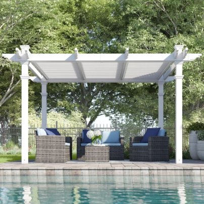 Arlmont & Co. Corfu Vinyl Pergola next to a pool