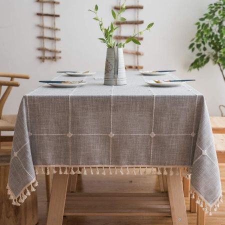 smiry Embroidery Tassel Tablecloth - Cotton Linen