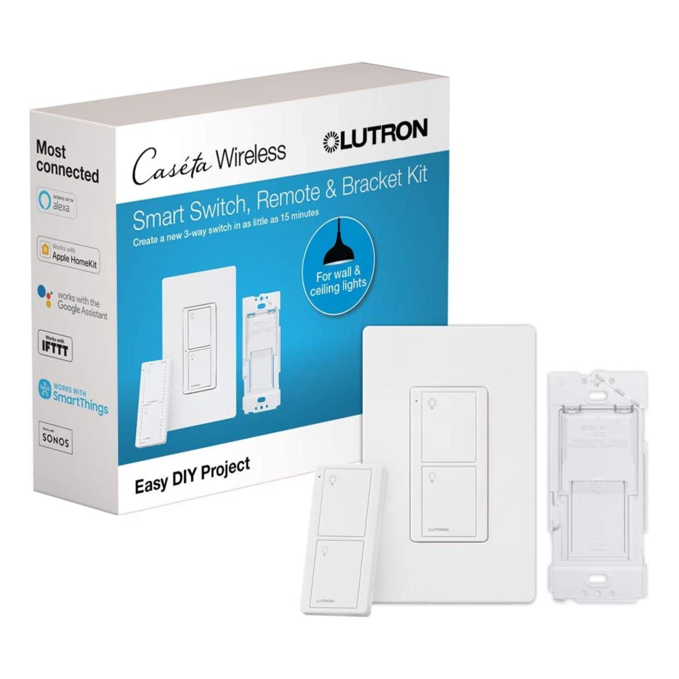 Lutron Caseta Smart Switch, Remote, and Bracket Kit 