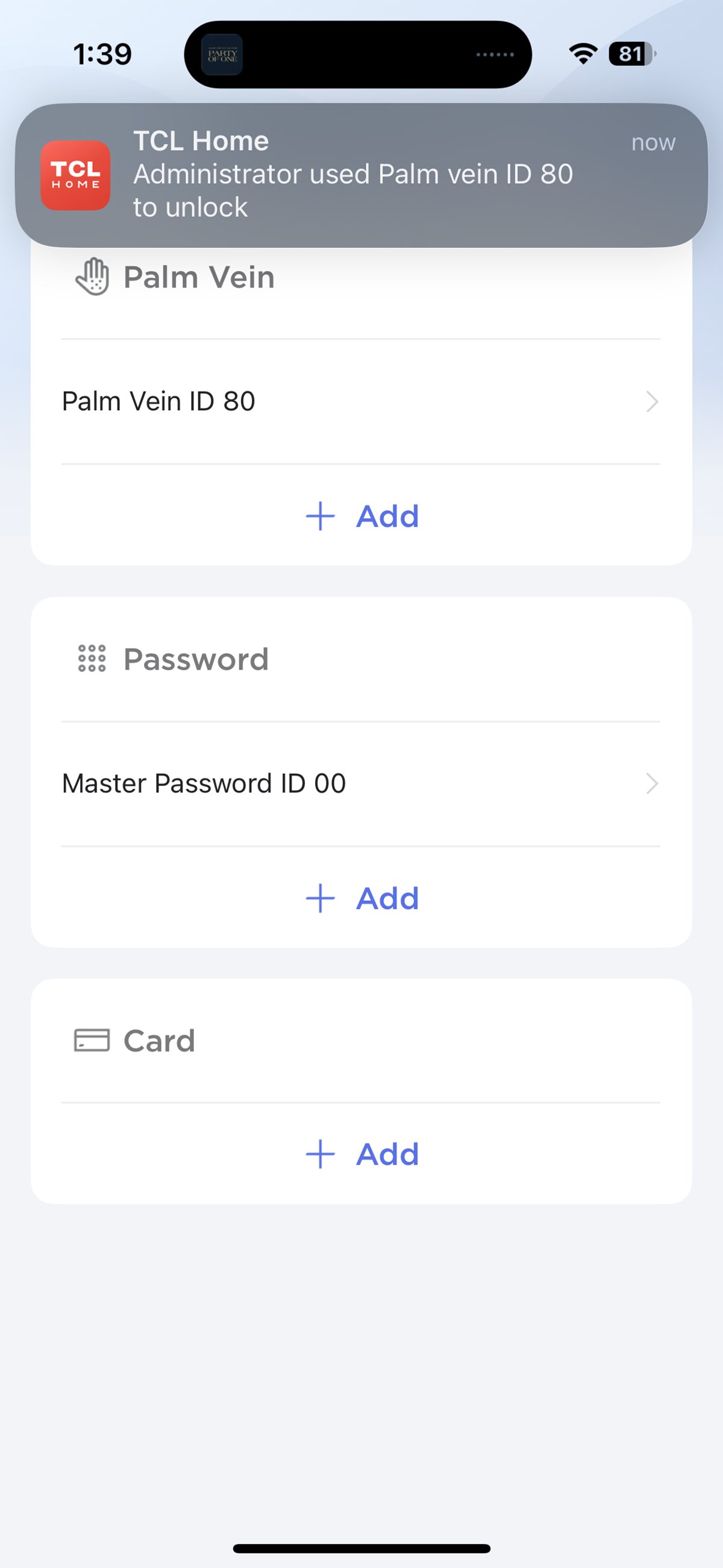 TCL palm vein door lock app