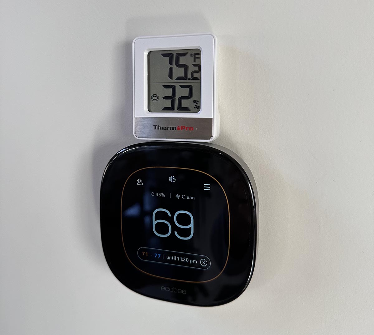 The Ecobee Premium Smart Thermostat installed during testing before being excluded from our list of recommended products.