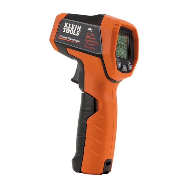  The Klein Tools IR5 Dual-Laser Infrared Thermometer on a white background.