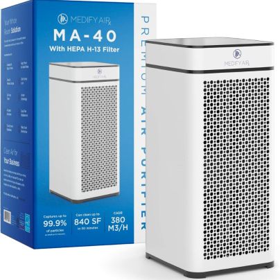 The Medify Air MA-40 Air Purifier and its box on a white background.