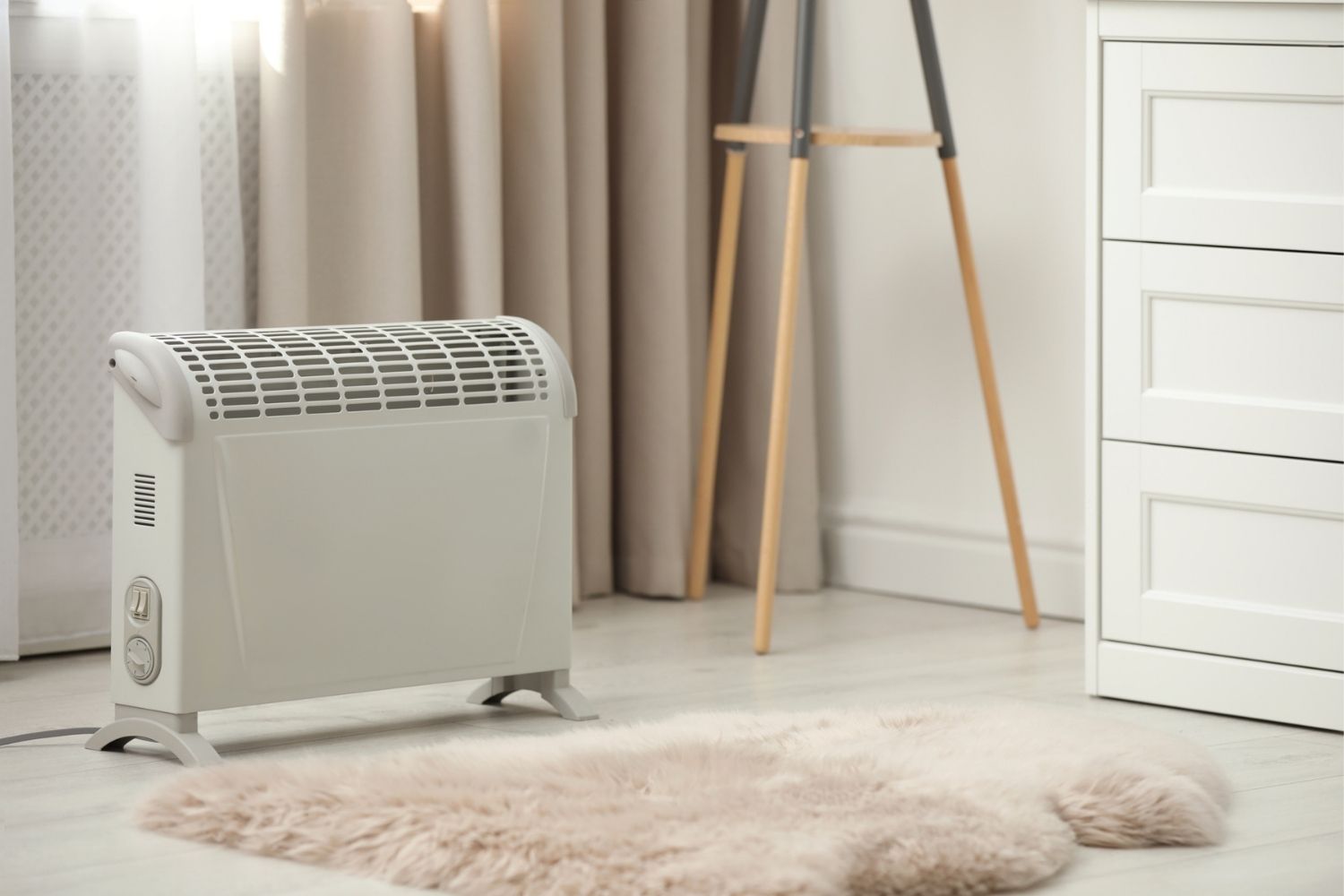 The best space heater for bedrooms option set up in a bedroom
