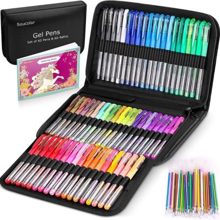 Soucolor Gel Pens for Adult Coloring Books, 122 Pack