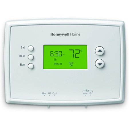  The Honeywell Home 5-2 Day Programmable Thermostat on a white background and set to 72 degrees Fahrenheit.
