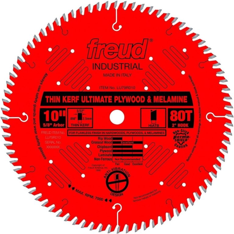  The Best Saw Blade For Cutting Laminate Flooring Options: Freud 10" x 80T Thin Kerf Ultimate Plywood & Melamine