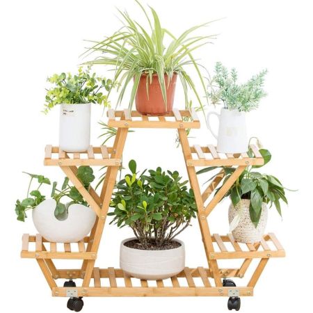 COPREE Bamboo Rolling 6 Tier Plant Stand Rack