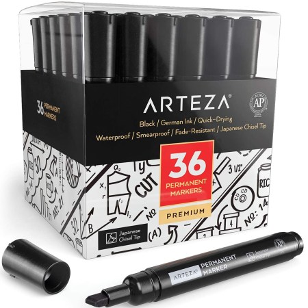 Arteza Permanent Markers Set of 36 Black Chisel Tip
