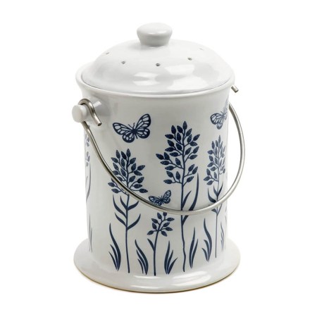 Norpro Ceramic Floral Blue/White Compost Keeper