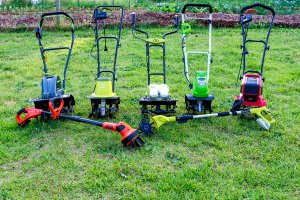 The Best Electric Tiller Options set up together on grass
