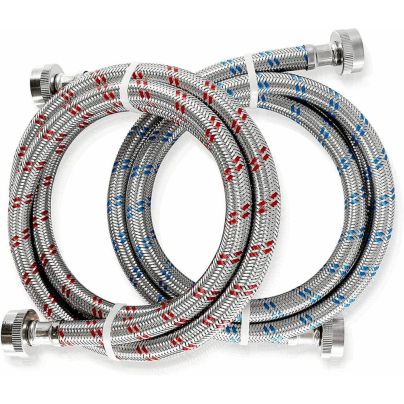 The Best Washing Machine Hoses Option: K&J Hot and Cold Water Steel Washing Machine Hoses