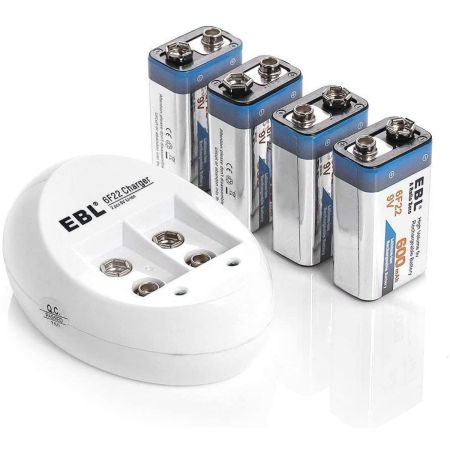 EBL 4-Pack Li-ion 9 Volt Rechargeable Batteries