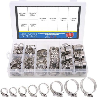 Best Hose Clamps Options: Glarks 100Pcs Adjustable 8-44mm Range