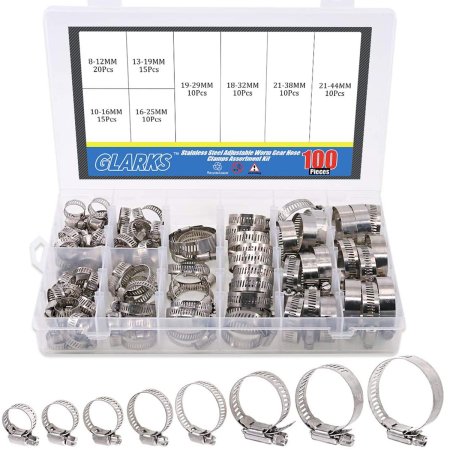  Best Hose Clamps Options: Glarks 100Pcs Adjustable 8-44mm Range