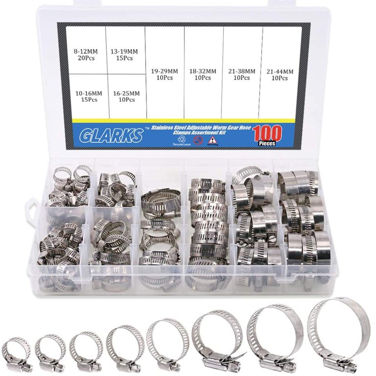 Best Hose Clamps Options: Glarks 100Pcs Adjustable 8-44mm Range