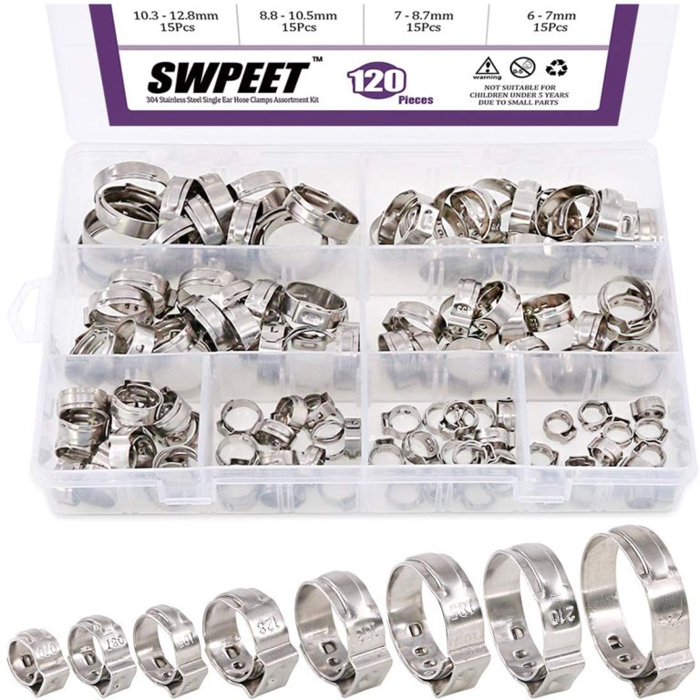  Best Hose Clamps Options: Swpeet 120Pcs 8 Sizes 304 Stainless Steel