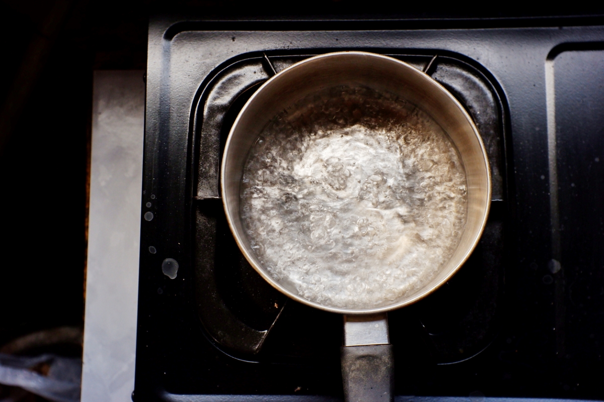 Boiling pot of clear liquid