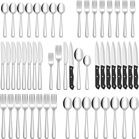 Hiware 48-Piece Silverware Set with Steak Knives 