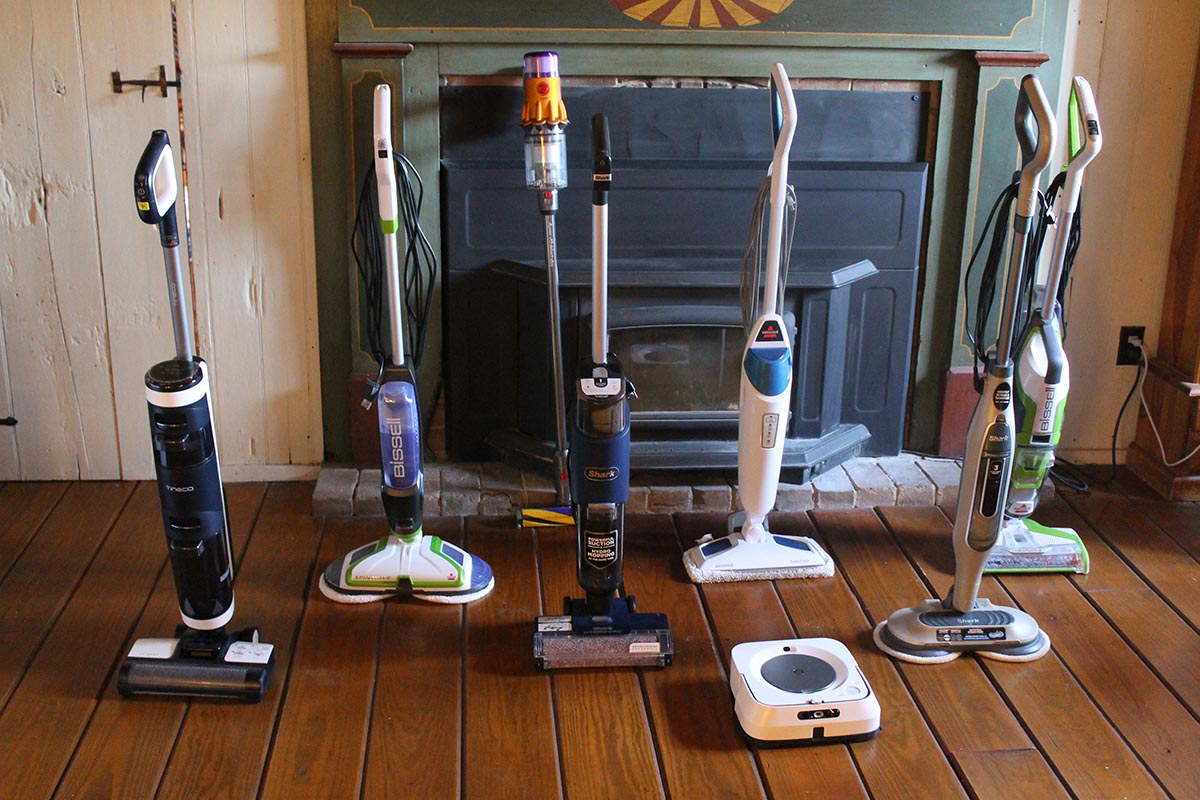 8 of the Best Hardwood Floor Cleaner Machines on wood floor in front of fireplace