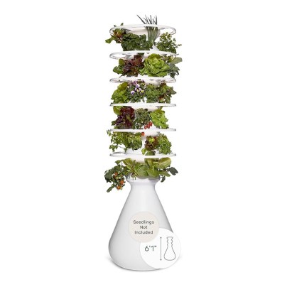 The Lettuce Grow Farmstand Hydroponic System with each tier packed with growing herbs and plants.
