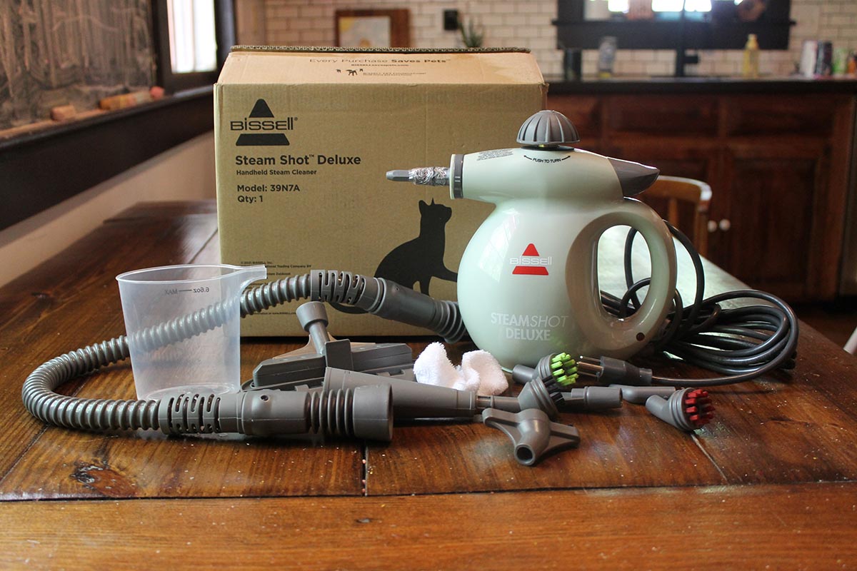 Unboxed Bissell steam shot with accessories