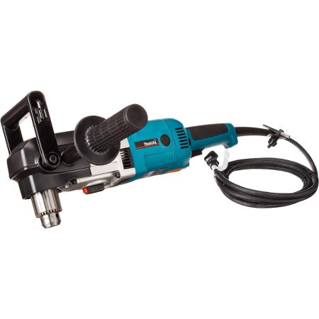  Teal and black Makita ½-Inch Reversible 2-Speed corded Angle Drill on white backdrop.