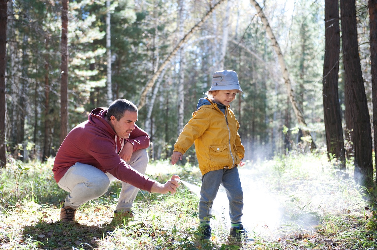 The father used to spray insecticide on his son before walking in the forest