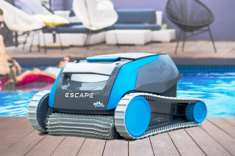 The Best Above Ground Pool Vacuum sitting on a pool deck