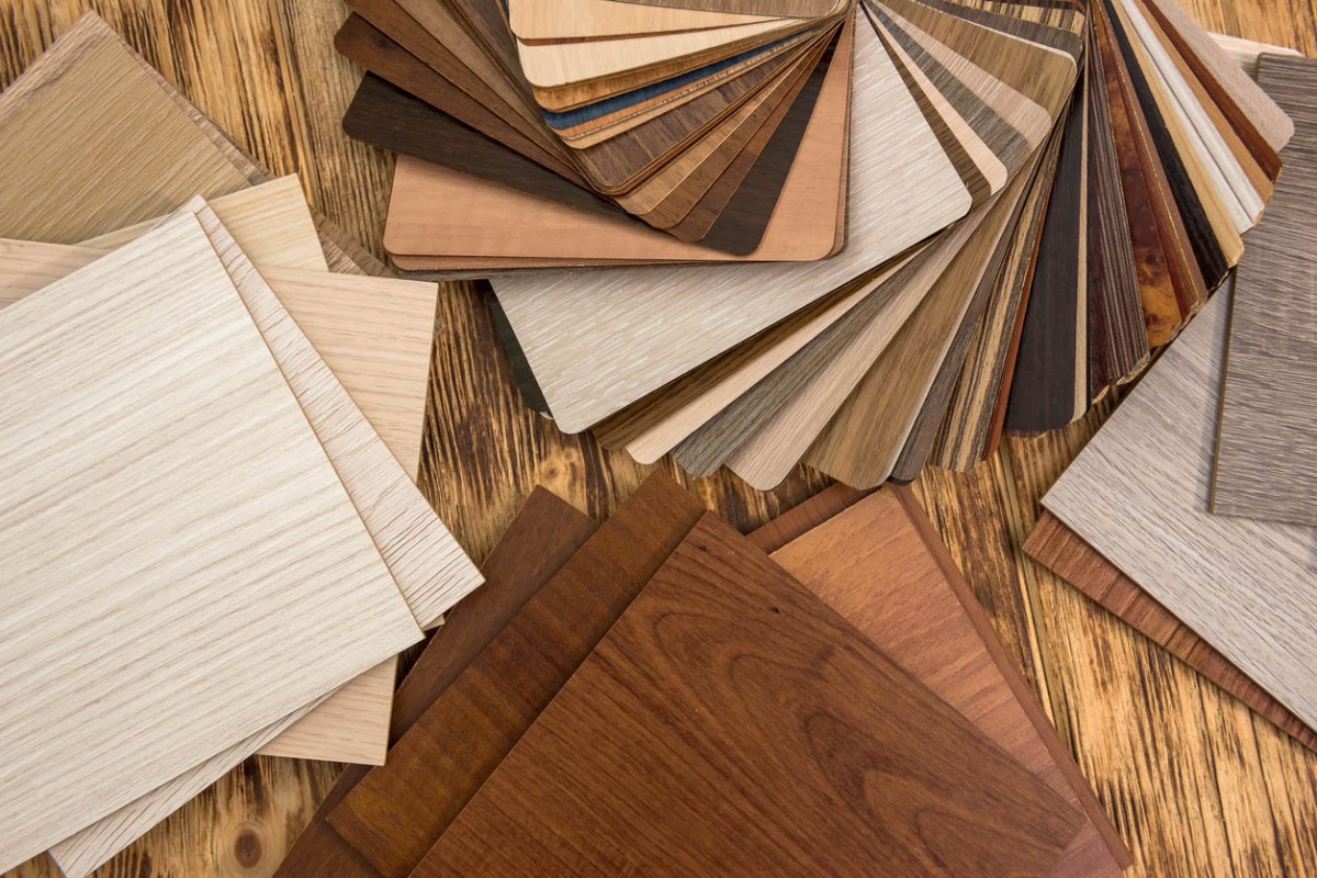 A view of hardwood flooring samples.