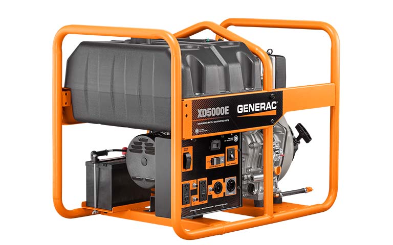The Generac XD5000E diesel generator is on a white background.