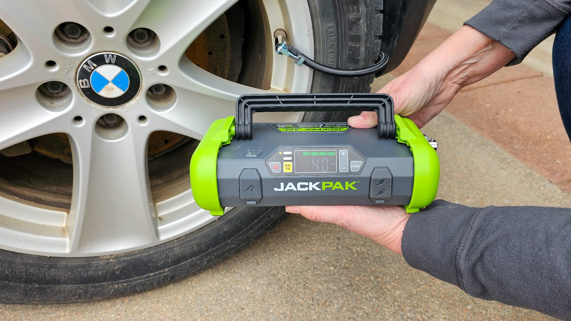 JackPack being used as tire inflator